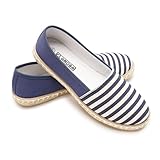 GLAMORA Alpargatas Mujer Lona a Rayas, Bailarinas Esparto Mujer Suela Goma Antideslizante, Manoletinas Planas Verano Comodas, Zapatos Slip On Mujer Ligeros Transpirables Calzado Verano Mujer navy-39