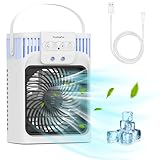 Aire Acondicionado Portatil,Aire Acondicionado Móvil Silencioso Portátil,Enfriador De Aire 4 En 1,3 Velocidades,Función De Temporización,Adecuado para Dormitorio,Oficina, Camping (Blanco)