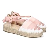 92391 Alpargarta Plana Estilo Valenciana para Mujer, Comodas y Elegantes, Diseno Moderno con Cintas en la Pala Decorativas y Cierre de Cintas al Tobillo, Ideales para Primavera-Verano. Rosa Talla 39