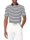 Amazon Essentials Polo de Golf de Secado Rápido de Ajuste Normal-Colores interrumpidos Hombre, Azul Marino Blanco Franja Central, XXL