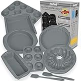 Aschef 14en1 Juego de Moldes de Silicona Antiadherente para Pastelería, Moldes de Pastel Cuadrados, Redondos, Planos para Tartas, Cupcakes, Pan de Molde, Muffins, Brioche, Donuts, Brownies, Kouglof