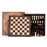 Peradix Ajedrez Magnético de Madera con Tapa Desmontable, Juego de Ajedrez y Damas 2 en 1 con Piezas, Regalo Tradicional para Adultos y Niños