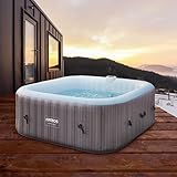 Arebos Spa hidromasaje 2400W | Piscina exterior | para 6 personas 185x185cm | 130 chorros de masaje | 910 L con calefacción | Función de inflado pulsando un botón | Incl. cubierta | Bubble Spa & Welln