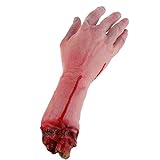 Keersi Brazo humano realista de látex Gory tamaño de la vida de la mano espeluznante sangrienta partes del cuerpo para Halloween Masquerade Party Dress Garden Indoor Outdoor Prop y Cosplay Decoración