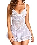 RSLOVE Lencería Sexy para Mujer, Babydoll de Malla, camisón de Novia Blanco Medium