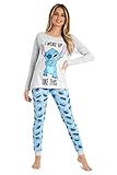 Disney Pijama Mujer Invierno Pijama Stitch Conjunto Pijama Mujer Largo Tallas S-2XL Regalos Stitch Mickey Minnie(Gris/Azul Stitch, L)