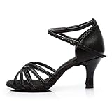 Zapatos de baile latino de moda para mujer, sandalias de baile de salón, sandalias de baile de graduación, sandalias elegantes para mujer con soporte, Black, 39 EU