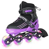 MGYZM Patines en línea para niños y niñas, Ajustables 4 tamaño, Patines en línea para niñas y niños Adultos, Patines para Interiores y Exteriores (Púrpura y Negro, Large(38-41 EU))