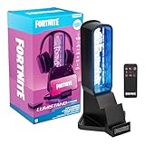 Paladone - Soporte para Auriculares 3 en 1 y estación de Carga tecnológica de Fortnite con Base para Mando de Consola y 2 Puertos USB-C, Panel de luz RGB Que Cambia de Color, Licencia Oficial