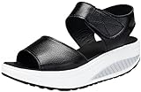 Mesing Sandalias Plataforma Mujer Verano Sandalias Cuña Comodas Cuero Peep Toe Zapatos Tacon para Caminar LX366-Black-EU36