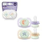 Philips Avent Ultra Start Nighttime, chupetes para recién nacidos de 0 a 2 meses, brillan en la oscuridad, tetina de silicona, sin BPA, con funda de transporte/esterilización, paquete de 2, SCF075/07