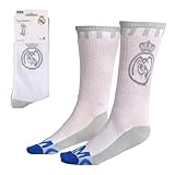 CERDÁ LIFE'S LITTLE MOMENTS Real Madrid Calcetines Deportivos Oficiales, Talla 38-45, Blanco y Gris con Logo del Club, Puntera Azul