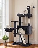 Gitelsnour Rascador para Gatos de Interior, Árbol para Gatos para Gatitos, con Postes, Plataforma Superior Desmontable, Pompones, Cuevas, Cestas, Gris Ahumado GCT006SG