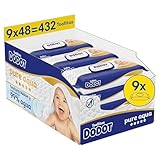 Dodot Pure Aqua Baby Wipes, 432 Wipes (9 Packs of 48 Units), Helps Restore the Natural PH of the Skin, 99% Water, Plastic Free (Packing may vary)