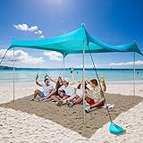Akliffe Tienda de Playa，Toldo de Playa Portátil UPF50+，Apto para 8 Personas，Fácil Instalación，3Metros，Apto para Playa，Camping，Toldo de Tienda de Playa con 4 Pilares，Piquetas de Suelo con Saco de Arena
