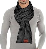 Loowoko Bufanda hombre mujer invierno, Bufanda larga clásica de tejido waffle con acabado en cuero genuino 180 * 30cm, Regalo para hombre mujer