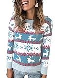 Marvmys Jersey Navideño para Mujer Manga Larga Suéter de Navidad Invierno Ropa de Punto de Reno Monigote de Nieve Cuello Redondo
