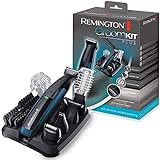 Remington Groom Kit Plus PG6150 - Recortador de Barba y Cortapelos, 12 Accesorios y Barbero, Inalámbrico, Lavable, Apto para Vello Corporal, de Nariz y Orejas, Negro y Azul