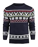 Danfiki Suéter de Navidad para hombre y hombre, suéter de Navidad, cuello redondo, suéter de punto cálido para Navidad, marine, L