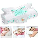 Elviros Almohada Cervical de Espuma Viscoelastica con Memoria, Almohada Ortopedica para Soporte de Cuello, Almohadas Ergonómico para Dormir de Lado y Boca Arriba (Blanco, 53.8 x 33 x (11/9) cm)