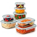 edihome, Recipientes de Cristal para alimentos, 14 Piezas (7 recipientes + 7 tapas), para Comida Hermetico, Apto para lavavajillas, congelador, microondas, sin BPA (7 Recipientes)