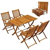 CASARIA® Conjunto Jardín Exterior Mesa 4 Sillas Madera Acacia FSC® Juego Comedor Patio Terraza Balcón Set 5 Piezas Tablero Asientos Plegables Reposabrazos Resistente Intemperie Robusto 120x70cm