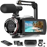 Vmotal Cámara de Vídeo 4K 64MP Grabadora de Fotos/Video 4K 60FPS, Videocámara Digital para Youtube Vlogging con Estabilizador de Mano/Micrófono/Tarjeta SD/2 Baterías/Control Remoto