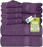 Utopia Towels - Juego de Toallas Premium de 8 Piezas, 2 Toallas de Baño, 2 Mano y 4 Toallitas - Algodón - para Casas, Hoteles y Spas, Altamente Absorbentes (Ciruela)