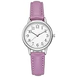 Shengxi Reloj de Pulsera Elegante para Mujer, Analógico de Cuarzo Clásicos con Números Arábigos, Reloj de Vestir Moda con Correa Cuero para Mujer Niña (Morado)