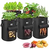 XUNIVERS Bolsa de Cultivo,5 Piezas Bolsas de Cultivo Plantas,43L Bolsas de Cultivo de Papa Reutilizable Saco para Plantas para Cultivar Hortalizas,Flores, Zanahoria,Fresas,Tomate