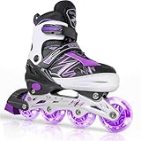 DUZSKJ Patines en línea Ajustables para niños y niñas con Ruedas de iluminación, Patines Ajustables para niños, para Principiantes, niños, Juegos al Aire Libre en Interiores (Negro & Violeta, M)