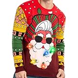 Suéter feo de Papá Noel para hombre con bombillas integradas para fiestas de Navidad, fiestas de invierno, fiestas de Año Nuevo - Multicolor - Large