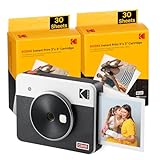 KODAK Mini Shot 3 Retro 4PASS 2-en-1 Cámara Instantánea e Impresora de Fotos (7,6x7,6cm) + Pack con 68 Hojas, Blanco