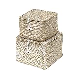 Compactor Set 2 cestas cuadradas con tapa, Modelo Trésor, Color blanco lavado, Tamaño, 15 x 15 x 10 cm, / 12 x 12 x 8 cm, RAN7853