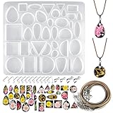GUOYIHUA Juego de moldes de silicona y resina epoxi, 48 cavidades, cordón colgante y clip para collares, joyas, manualidades, decoración