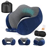 Cirorld Almohada de Viaje Cuello, Cojin de Viaje Cuello para Avión y Coche, Cojin Cervical Viaje Viscoelástica de Espuma Memoria, Ajustable y Compacta, con Máscara de Ojos, Tapones y Bolsa