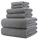 Polyte - 430 gsm Juego de Toallas de baño de Microfibra antipelusa - Secado rápido - Punto gofrado - Grande: 152,4 x 76,2 cm - Pack de 6