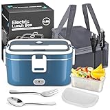 VIYSPNV 120W Fiambrera Eléctrica Comida Trabajo Portátil 1.8L 12V/24V/240V Lonchera Termica Inoxidable 3 en 1 Calentadora de Alimentos para Coche Oficina Coche y Camión, Calienta Comida