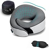 Proglobe Almohada para Cuello - Almohada Cervical para Avión Coche Tren, 100% Espuma Memoria, Cojin de Viaje Cuello, con Máscara de Ojos 3D, y Bolsa de Malla, Gris