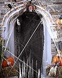 Decoracion Halloween Terror, 1.5M Fantasma Colgante de Halloween con Telaraña, Esqueleto Colgante Fantasma Volador Decorativo, de Adornos Pared Jardin Halloween Casa Puerta - Negro