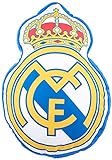 Real Madrid, Relleno de fibra hueca siliconada, Cojin 3D Escudo, Multicolor, 40 x 40 cm