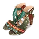 gracosy Sandalias Cuero Verano Mujer Estilo Bohemia Zapatos de Tacones Altos para Mujer de Dedo Sandalias Talla Grande Chanclas Romanas de Mujer Verde Rosso Hecho a Mano Los Zapatos 2019