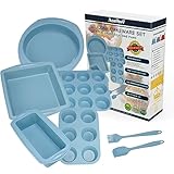 Aschef 7en1 Moldes Silicona Bandeja Horno Redondo Rectangular Cuadrado Resistente al Calor y Antiadherente con Espatula Reposteria Cucharas Molde para Pan Tostado Magdalenas Cupcakes Quiche