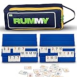 Point Games Juego de Rummy clásico de tamaño completo con estantes y azulejos plegables de 3 niveles-Bolsa de almacenamiento de lona súper duradera para viajes - Ideal para el aprendizaje de los niños