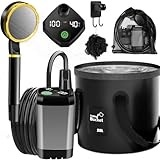 ITMNMNL Ducha Portatil Camping,6000mAh Ducha Portatil,IPX7 Impermeable Recargable Ducha,Ducha Móvil Portátil,con Cabeza de Ducha y Manguera de 2 M,Cubo Plegable,para Jardín,Playa,Acampar