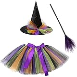 Hifot Disfraz de Bruja para Niña, Tutu con Sombrero y Escoba, Disfraces para Halloween y Carnaval