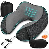 SOMLAW Almohada de Viaje para Cuello, Comfy Almohada Avion Viscoelastica de Espuma Memoria, Cojin Cuello Viaje con Máscara de Ojos, Tapones y Bolsa, Ideal para Avión, Tren y Coche