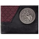 Game of Stark Thrones Targaryen Fuego & Sangre Dragón Sello Billetera/Cartera Bi-Fold ID & Tarjetas, Rojo
