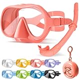 HINATAA Gafas de Buceo para Adultos, Macaron Colores Frameless Gafas y Tubo de Snorkel Set, Vista Ultra Amplia Templado Lente Antifugas Gafas Buceo Set para Snorkel y Buceo (Rosa+Snorkel)
