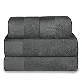 MERCURY TEXTIL- Juego 4 Toallas de 500gsm 100% Algodón, 2 de Baño y 2 de Manos, Suaves, Resistentes y Absorbentes. (Gris Oscuro)